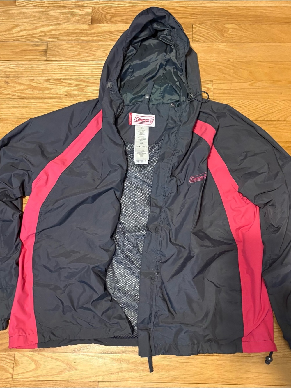 Coleman Woman’s Hooded Rain Jacket in Dark Gray & Pink